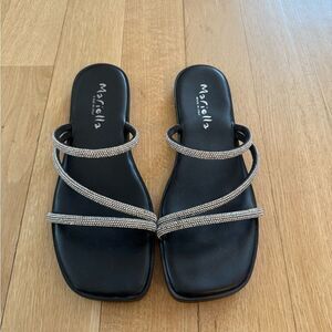 Mariella Black Minimalist Sandals with Sparkly Straps